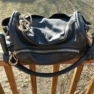 Donna Karan Italian leather hobo bag black gold